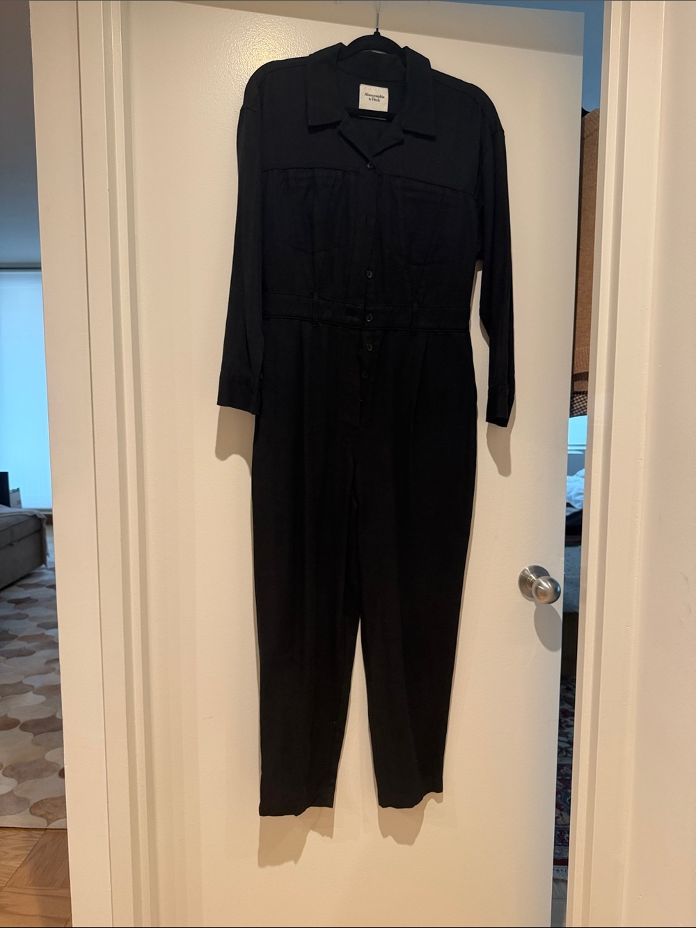 Abercrombie & Fitch Black Long-Sleeve Button-Front Jumpsuit